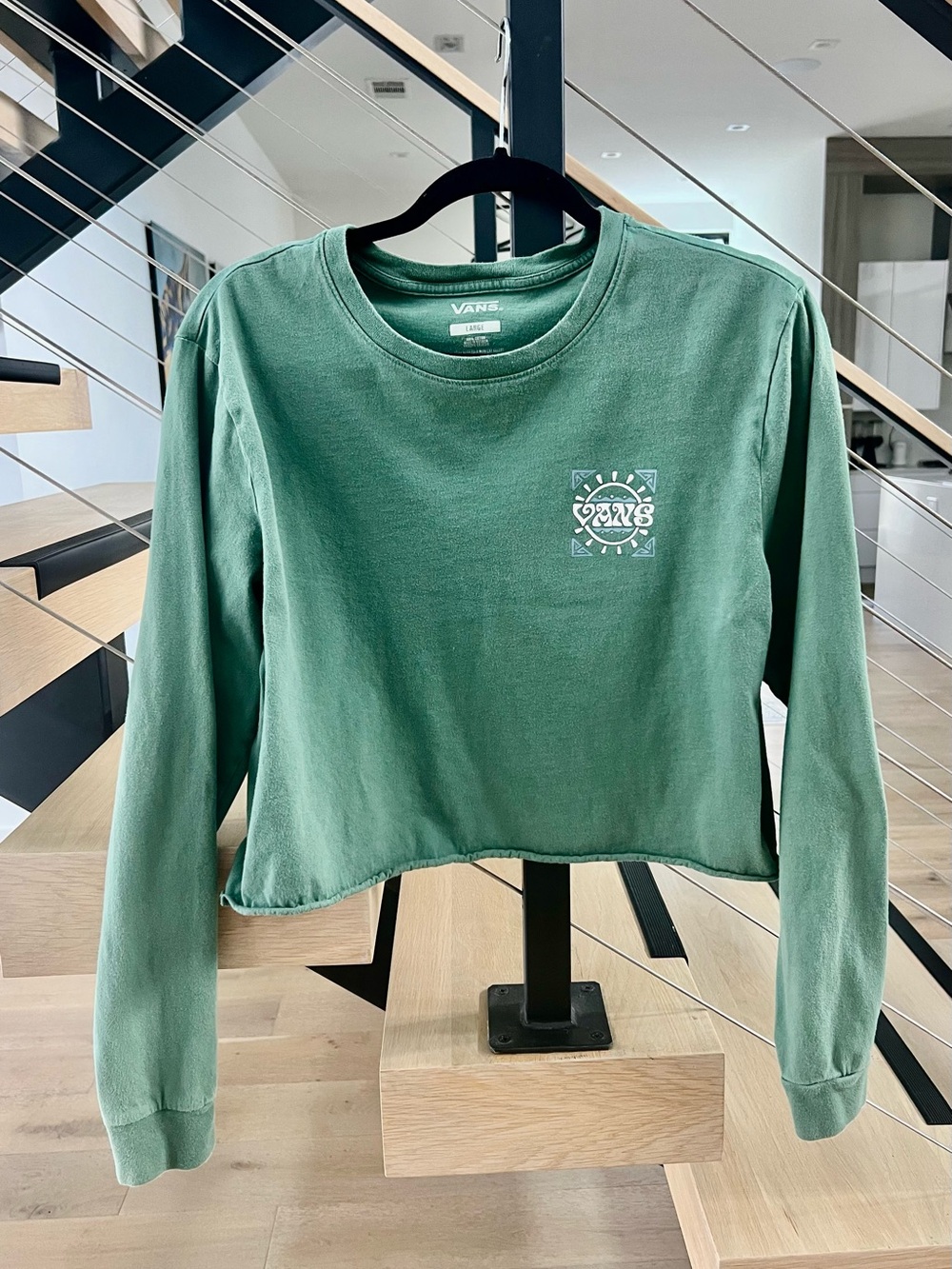 Vans Women's Sage Green Cropped Long-Sleeve Tee